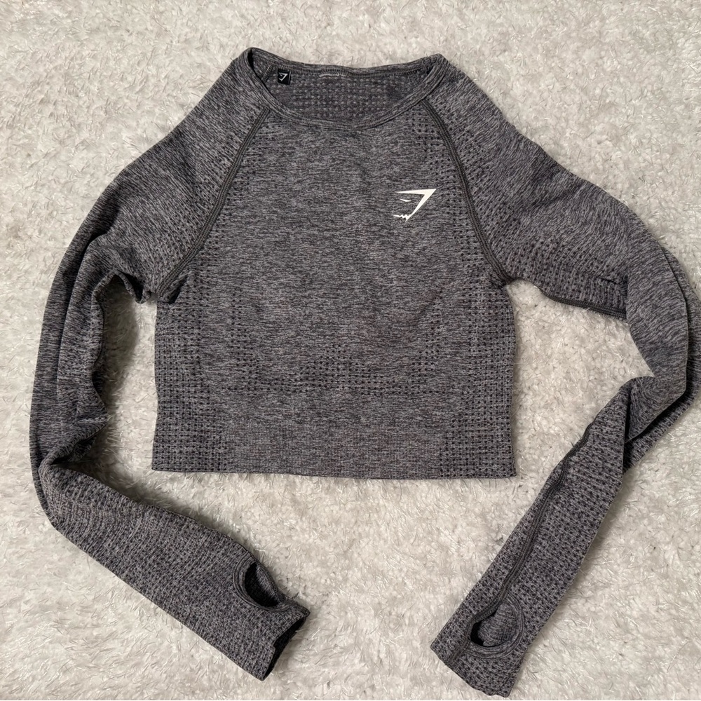 Gymshark Charcoal Seamless Cropped Long Sleeve Top